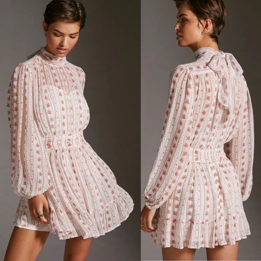 Anthropologie Let Me Be Mock Neck Sheer Mini Dress Size XS